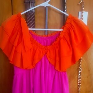 Vibrant Orange and Pink Ruffle Dress